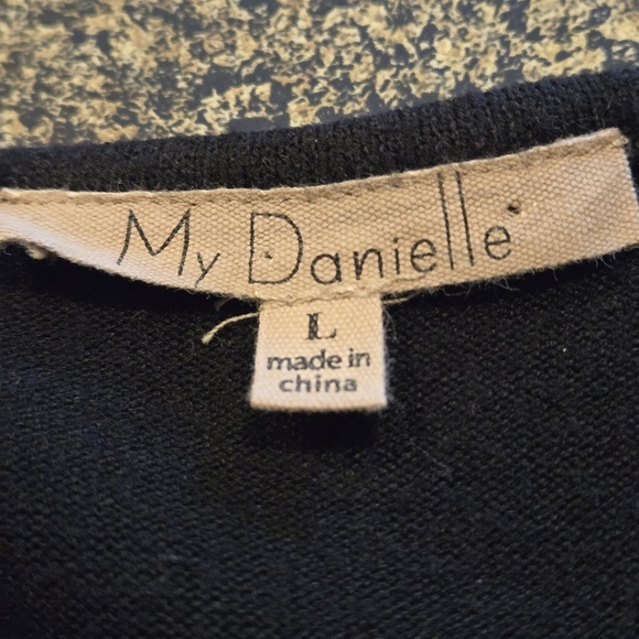 My Danielle Elegant Black Top with Pearl Accents Tie Sleeves Women size L - Picture 7 of 13